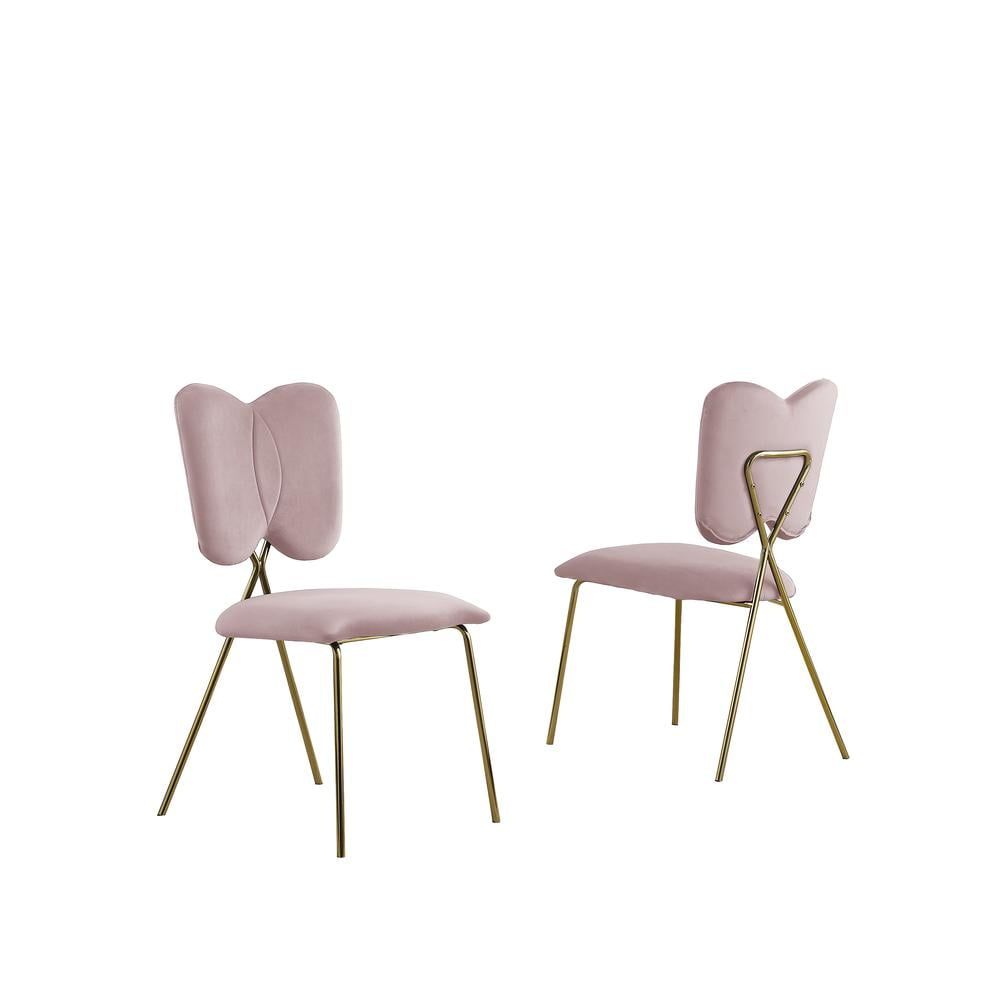 Pink Velvet Butterfly Wingback Chairs with Gold Metal Legs, Set of 4