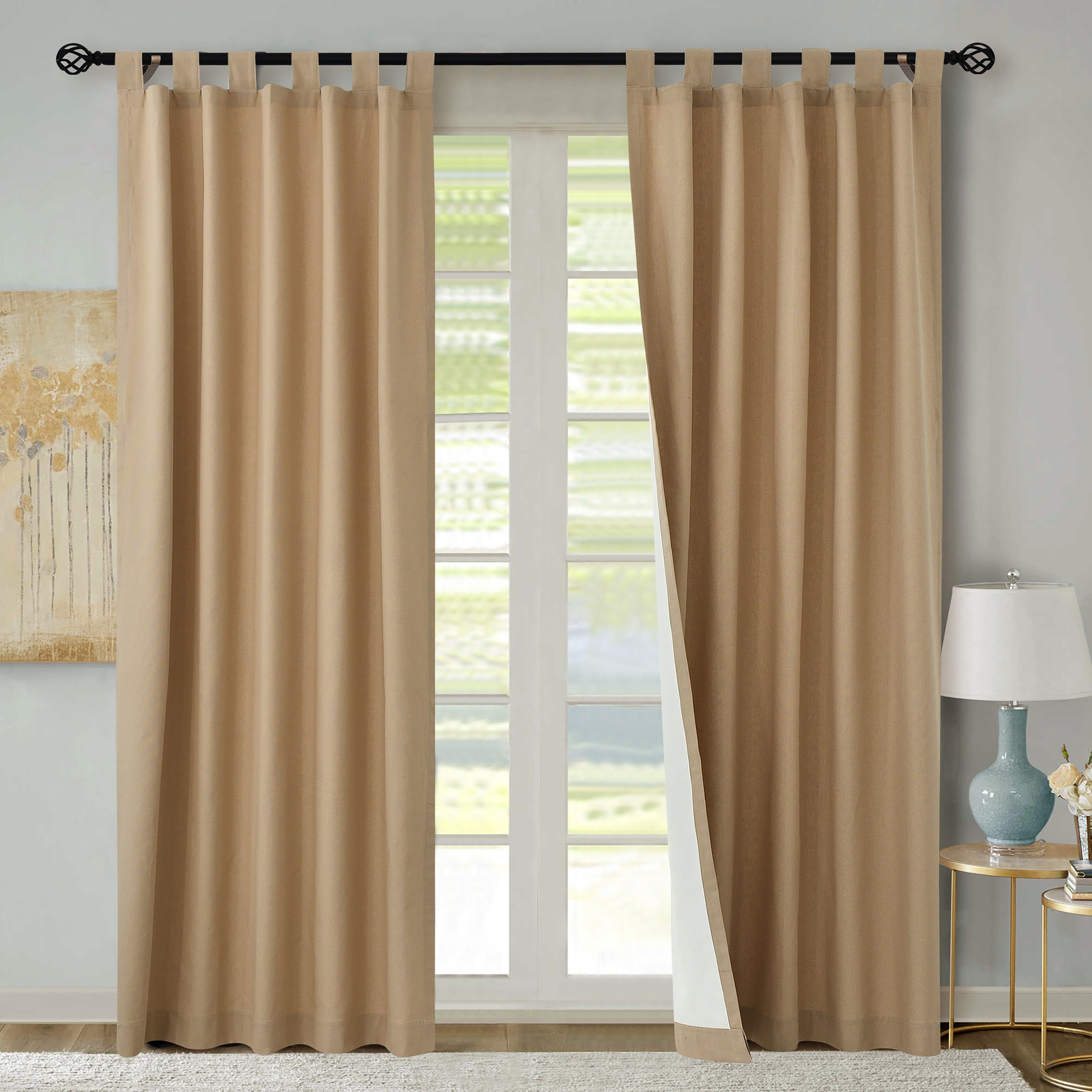 Khaki Cotton Room-Darkening Tab Top Curtain Panels, 40" x 84"