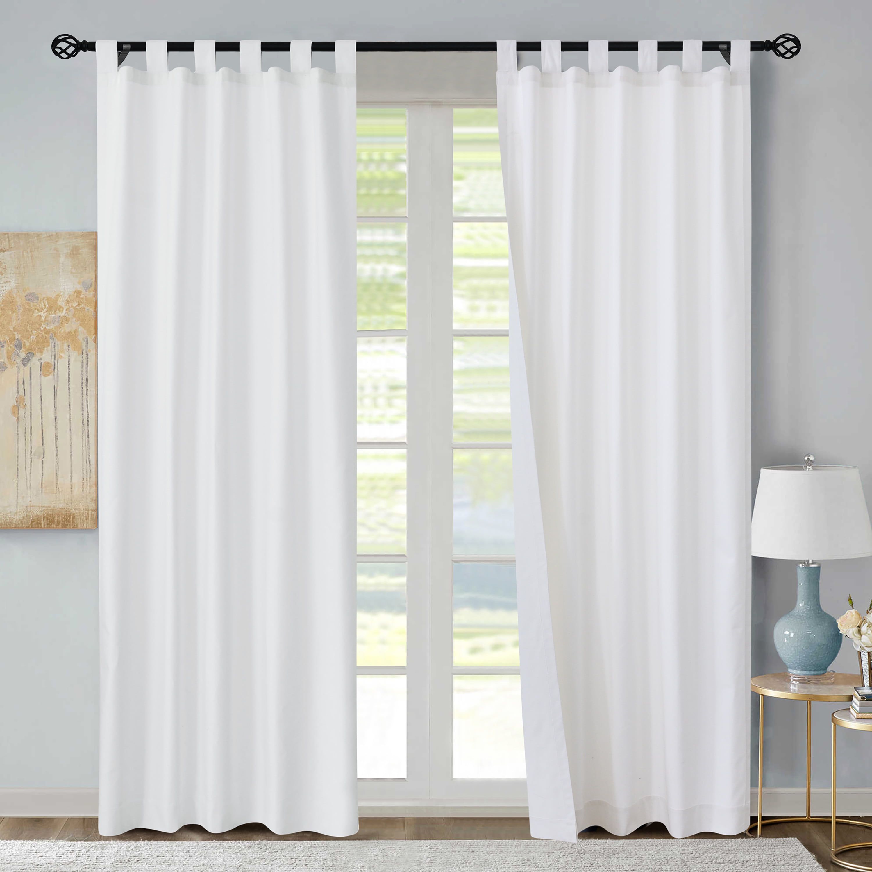 White Cotton Room-Darkening Tab Top Curtain Panels, 40" x 95"