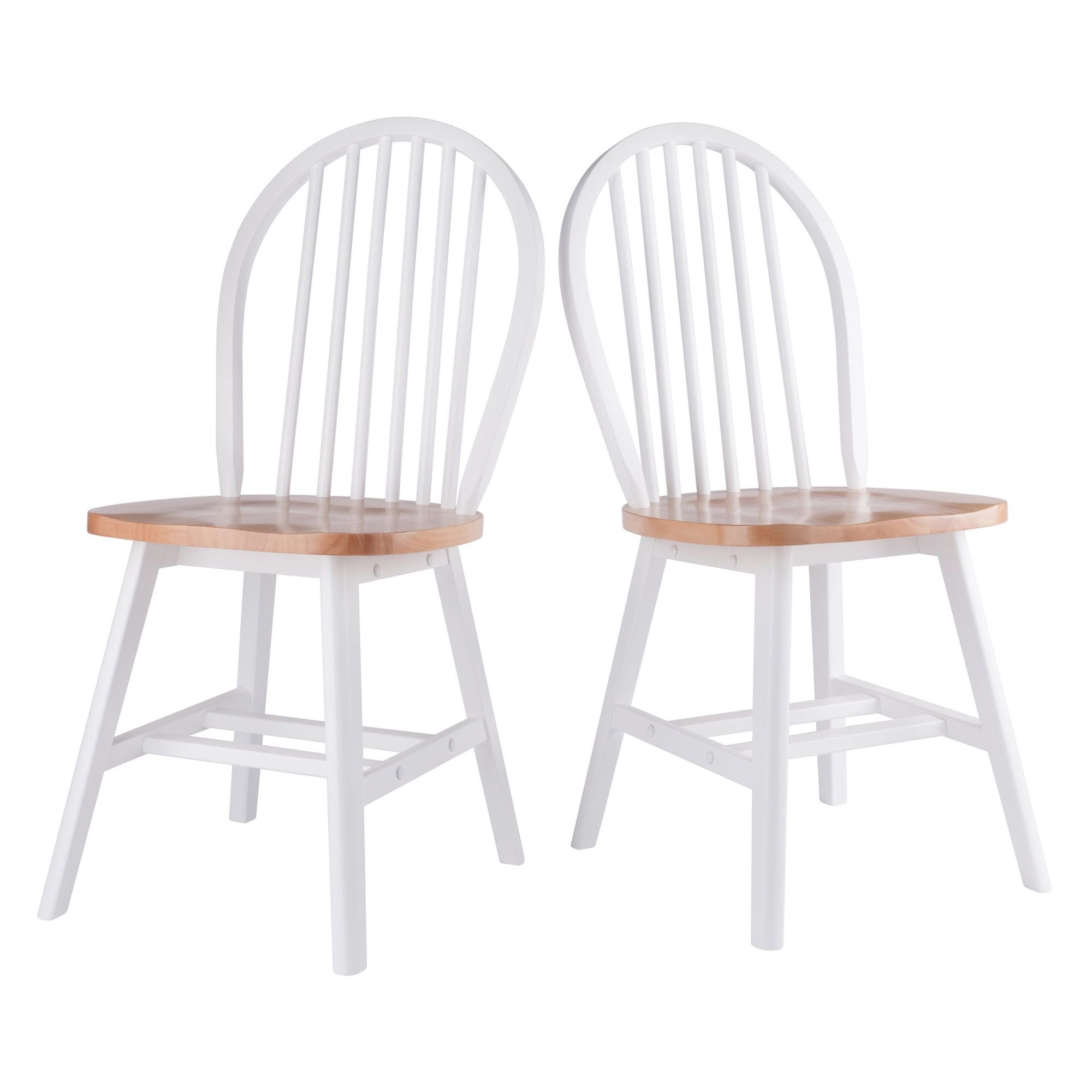 Natural and White High Windsor Wood Side Chair Set