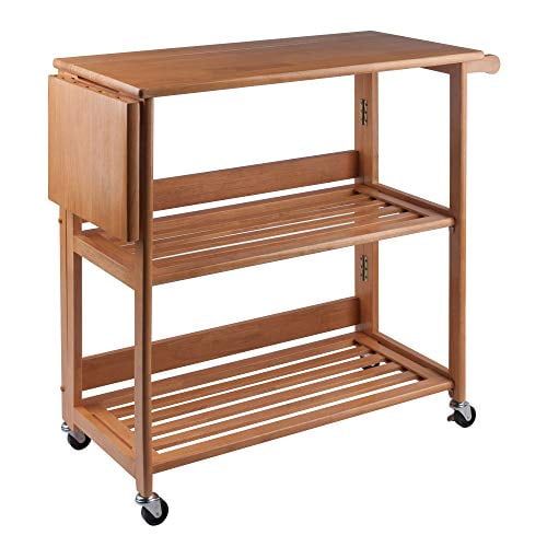 Light Oak Foldable Kitchen Cart with Butcher Block Top