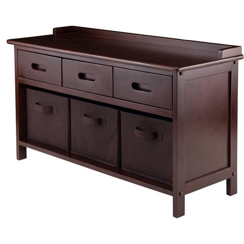 Adriana Walnut 38" Transitional Storage Bench with Brown Baskets