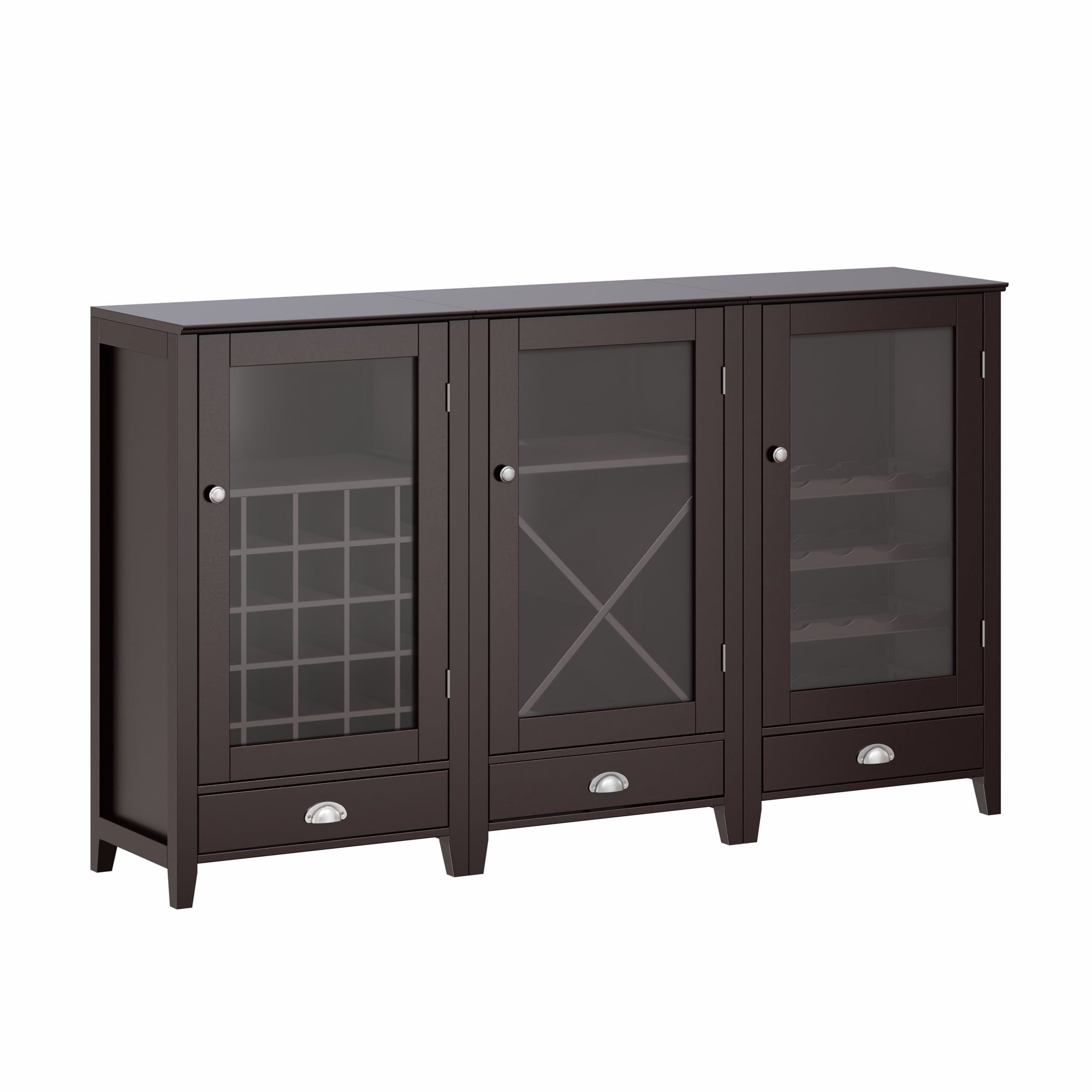 Espresso 3-Piece Modular Wine Cabinet Set with Glass Doors