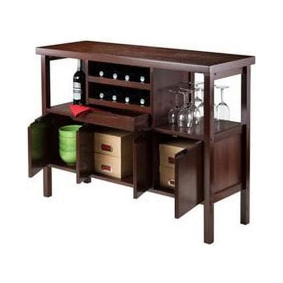 Walnut Finish Transitional Buffet Sideboard with Wine Storage