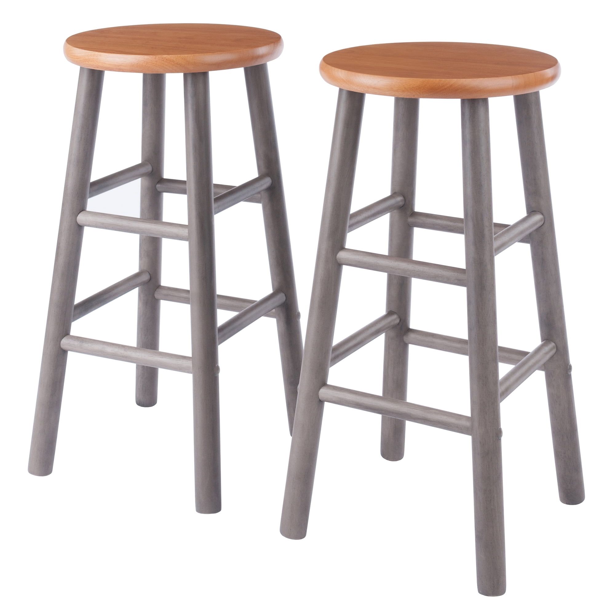 24" Gray and Teak Backless Wood Counter Stools Set