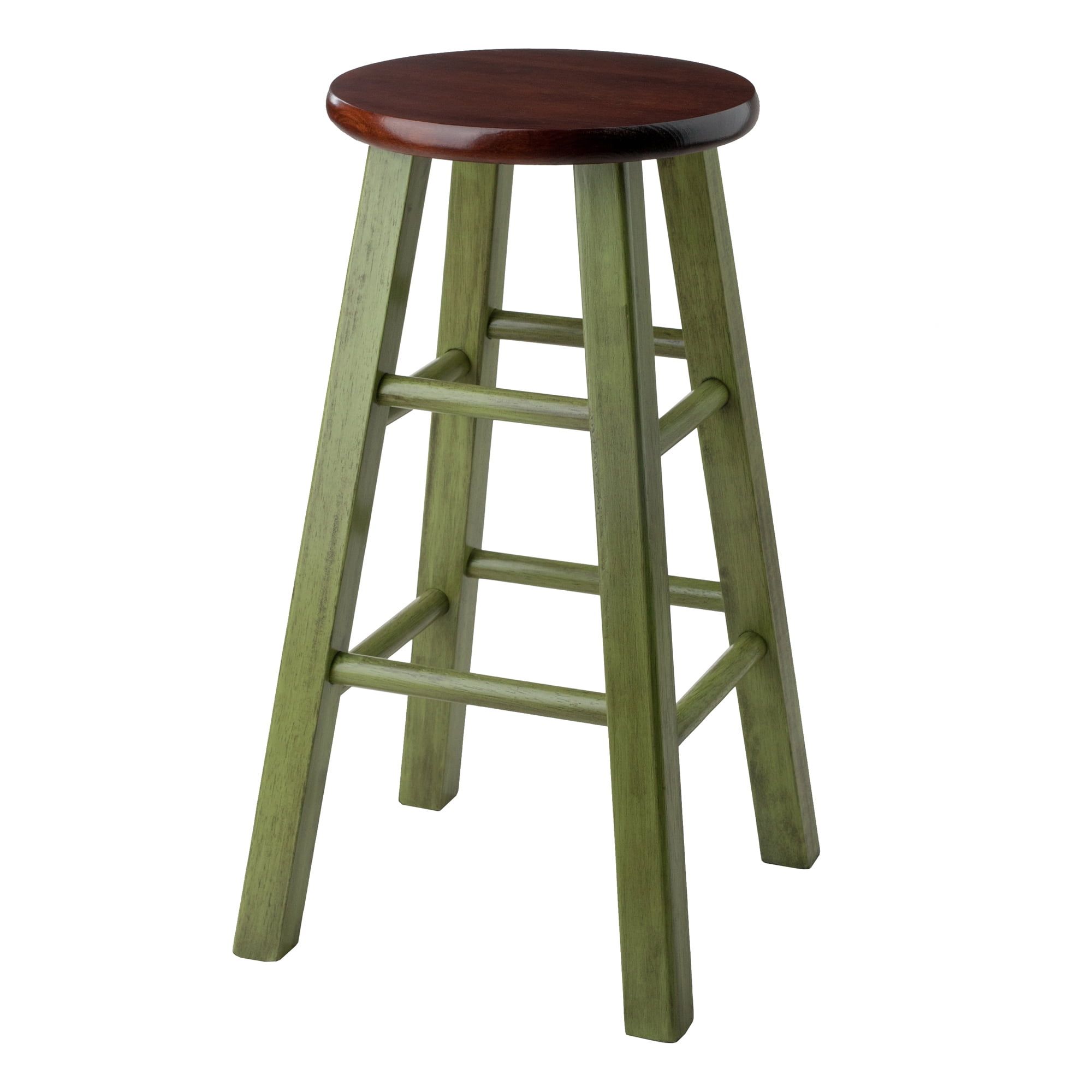 Winsome Ivy 24" Rustic Green & Walnut Wood Counter Stool