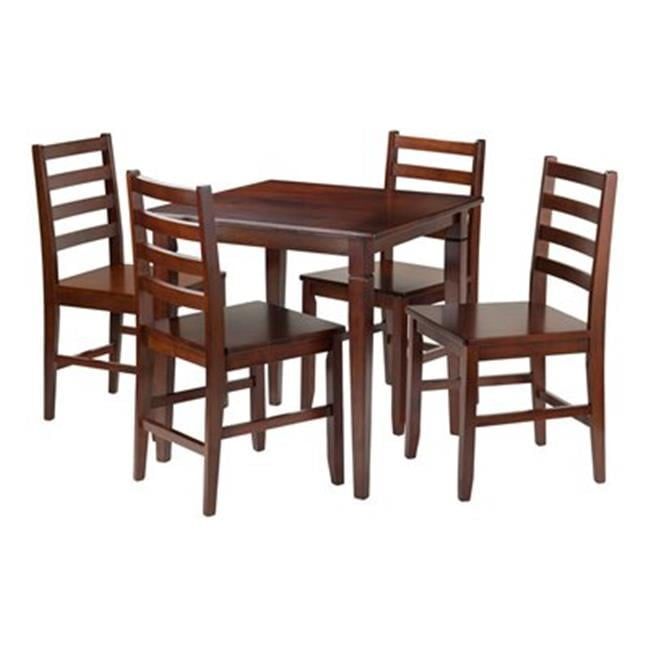 Walnut Finish Square Dining Table Set with 4 Ladder-back Chairs