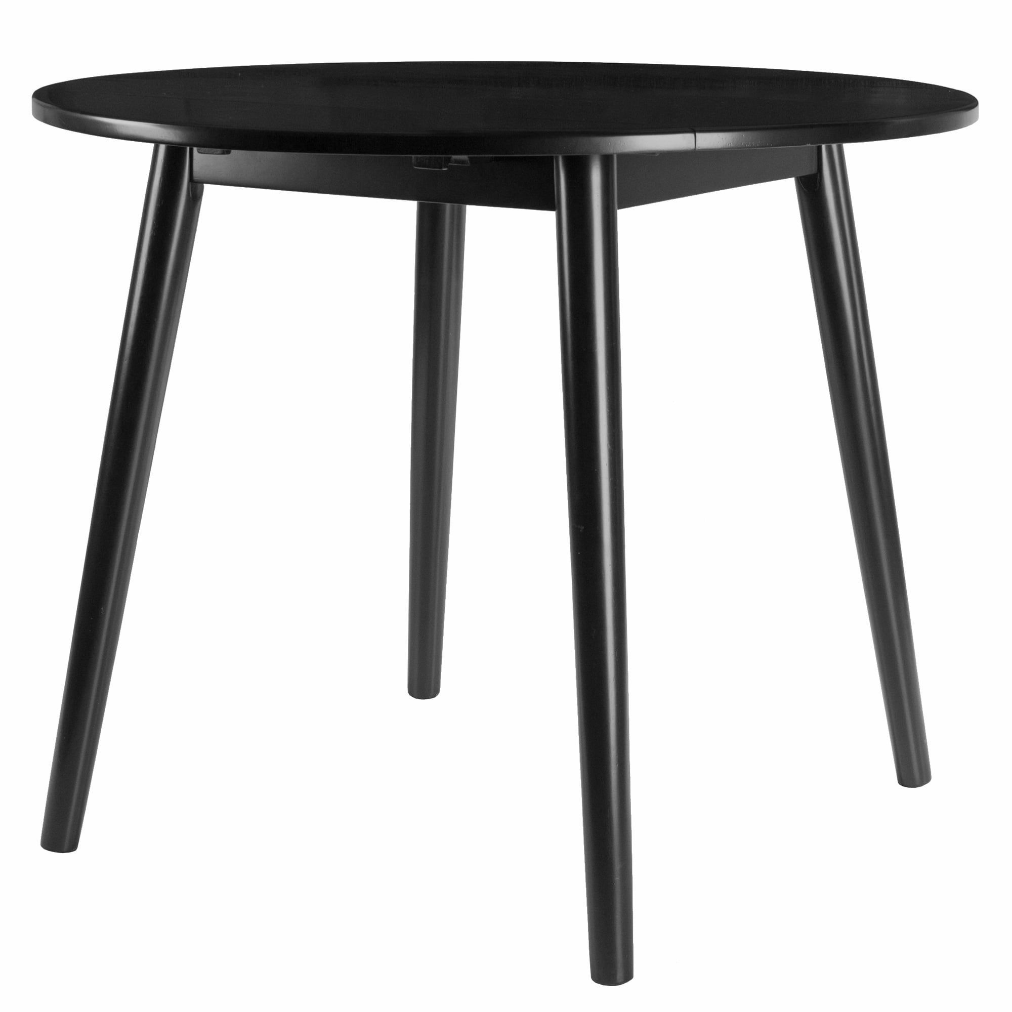 Mid-Century Modern Moreno Black Wood 36" Round Extendable Dining Table