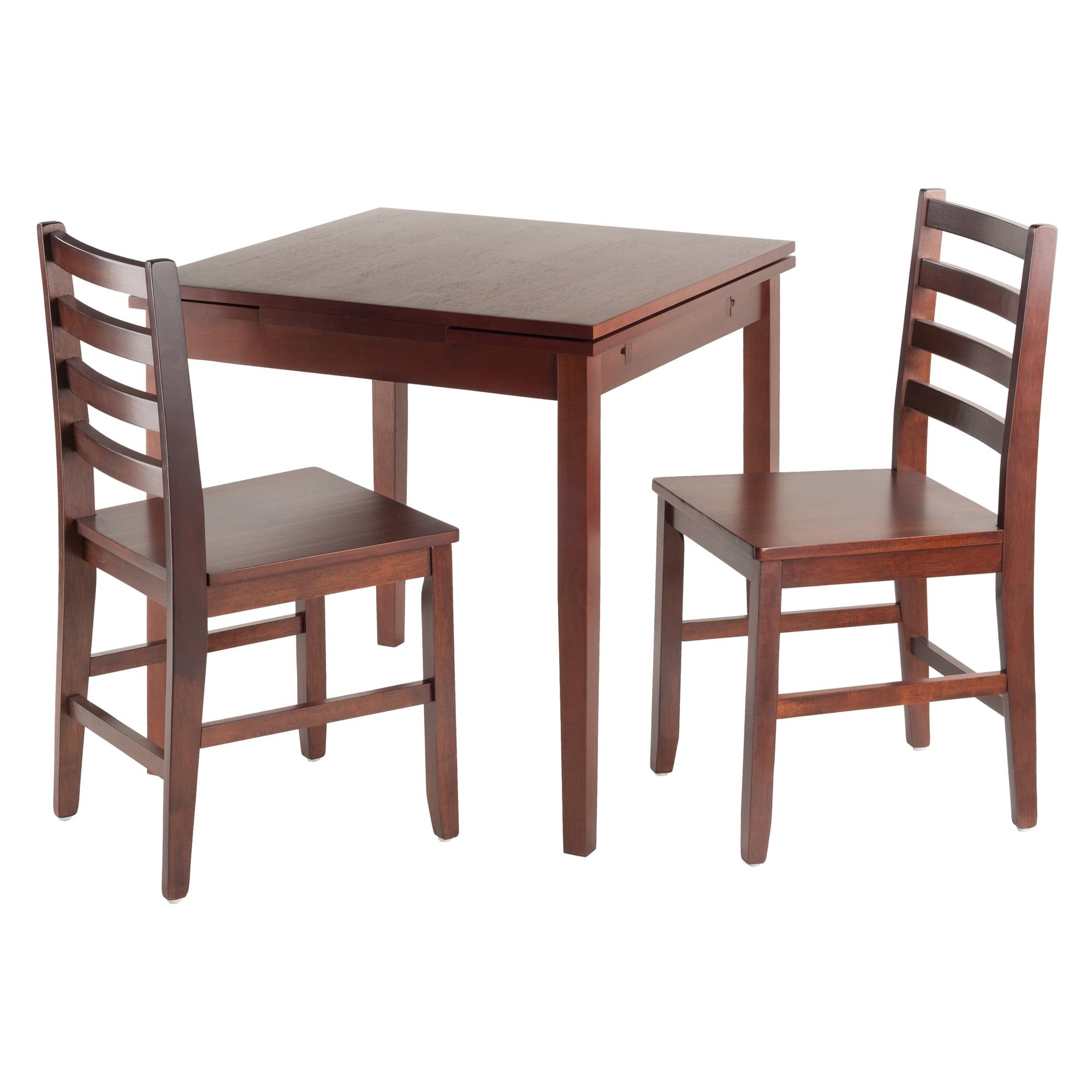 Walnut Solid Wood Square Extension Dining Table with 2 Ladder Back Chairs