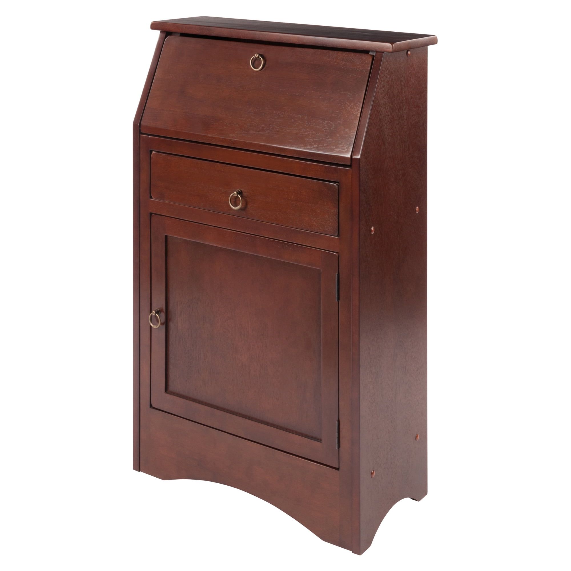 Transitional Brown Foldable Wood Writing Desk with Drawer