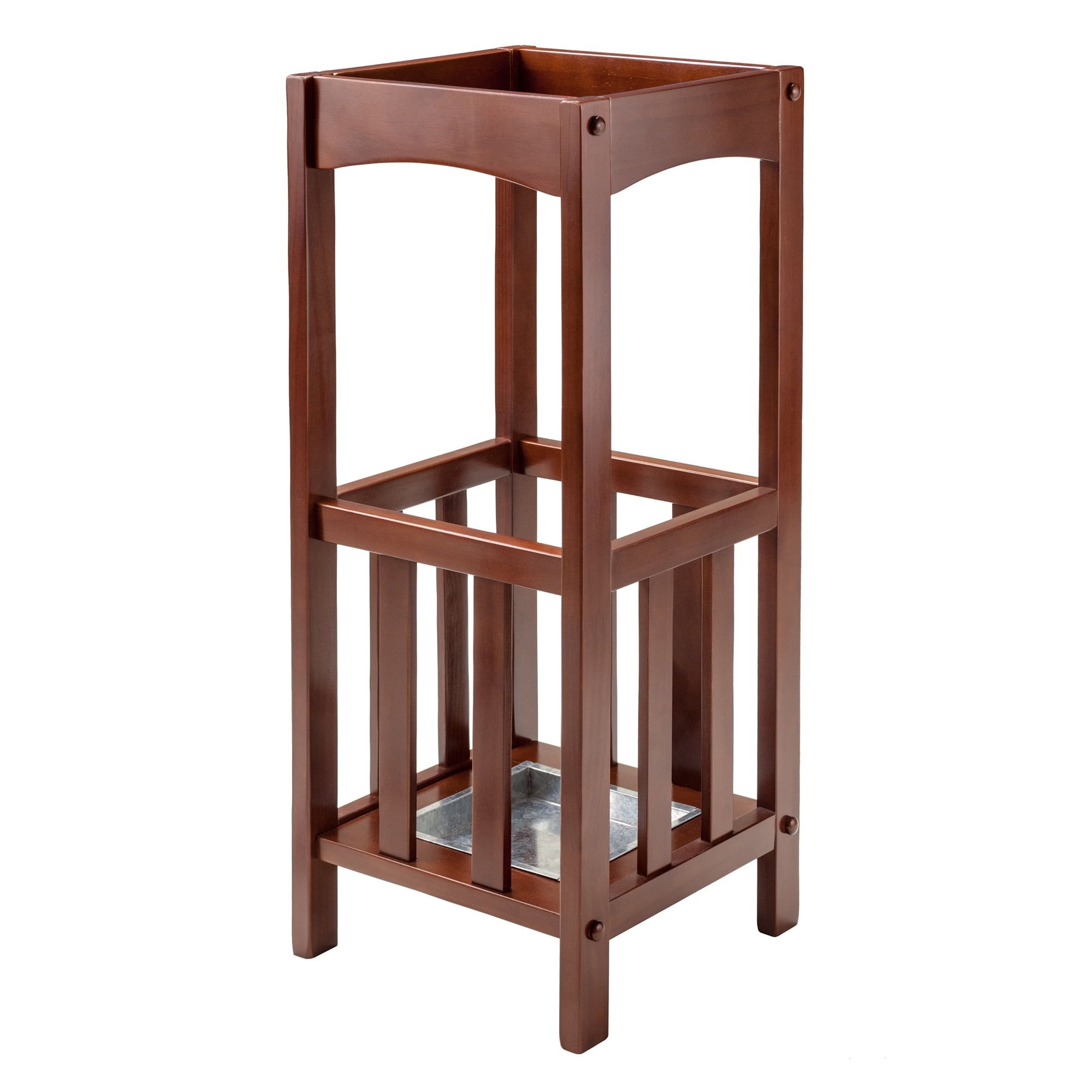 Walnut Wood Umbrella Stand with Metal Tray