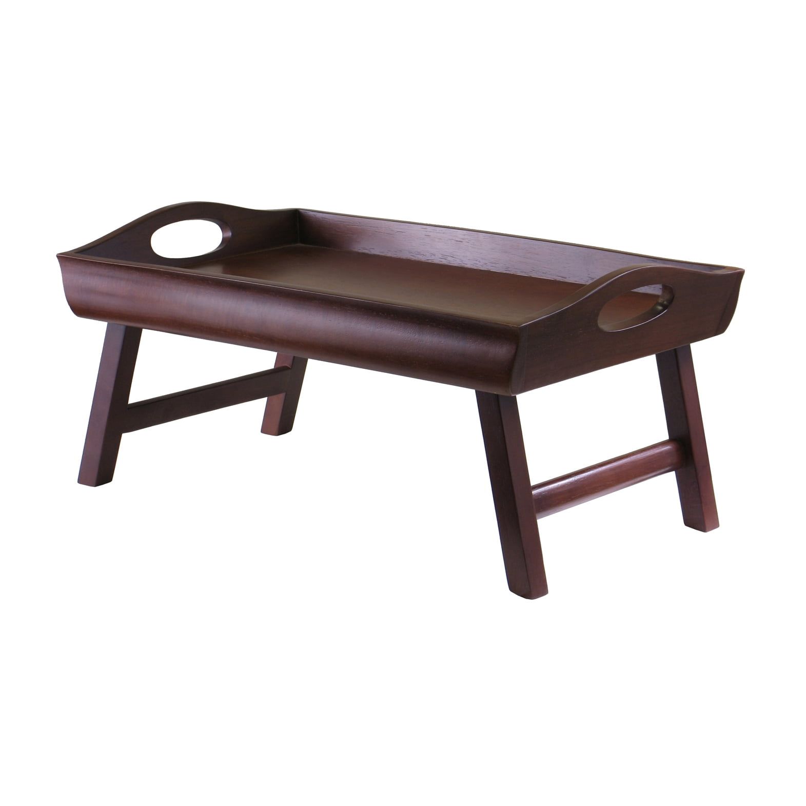 Walnut Finish Foldable Wood Bed Tray with Handles