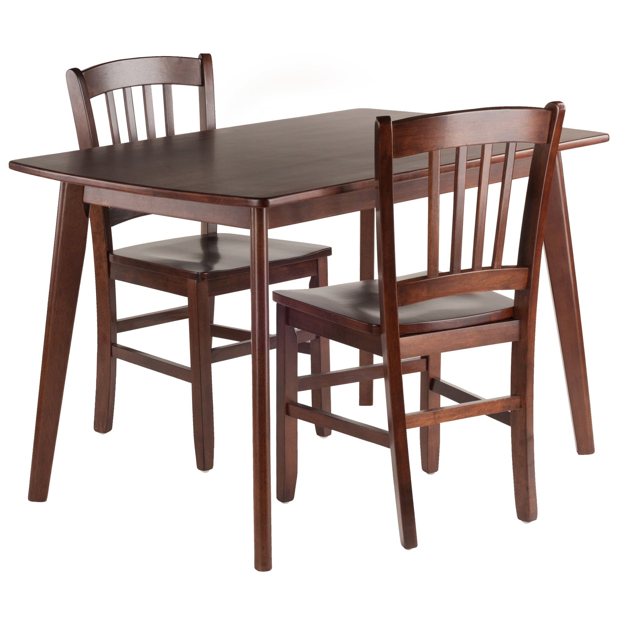 Walnut Finish Solid Wood 3-Piece Dining Set with Slat Back Chairs