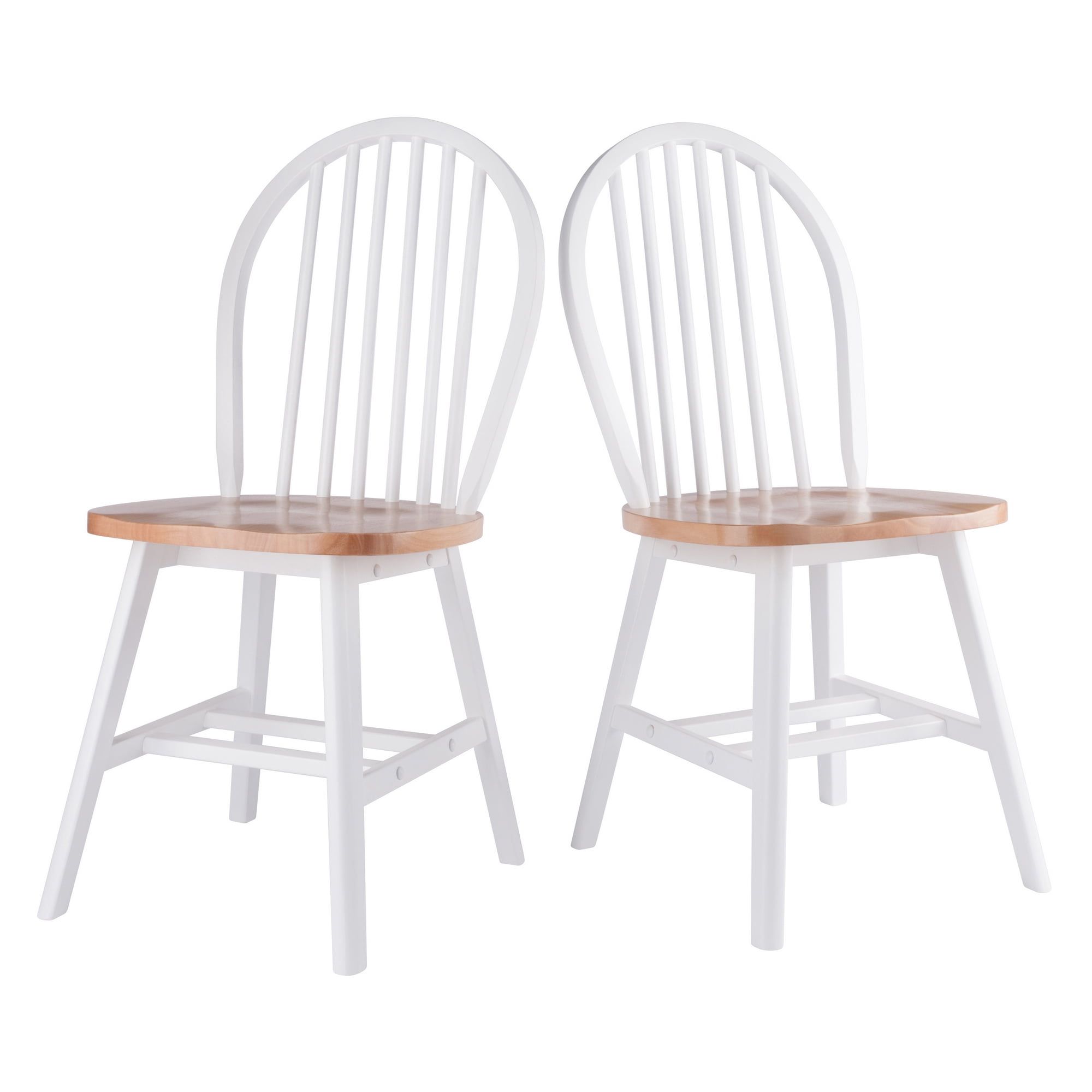 Natural and White High Windsor Wood Side Chair Set