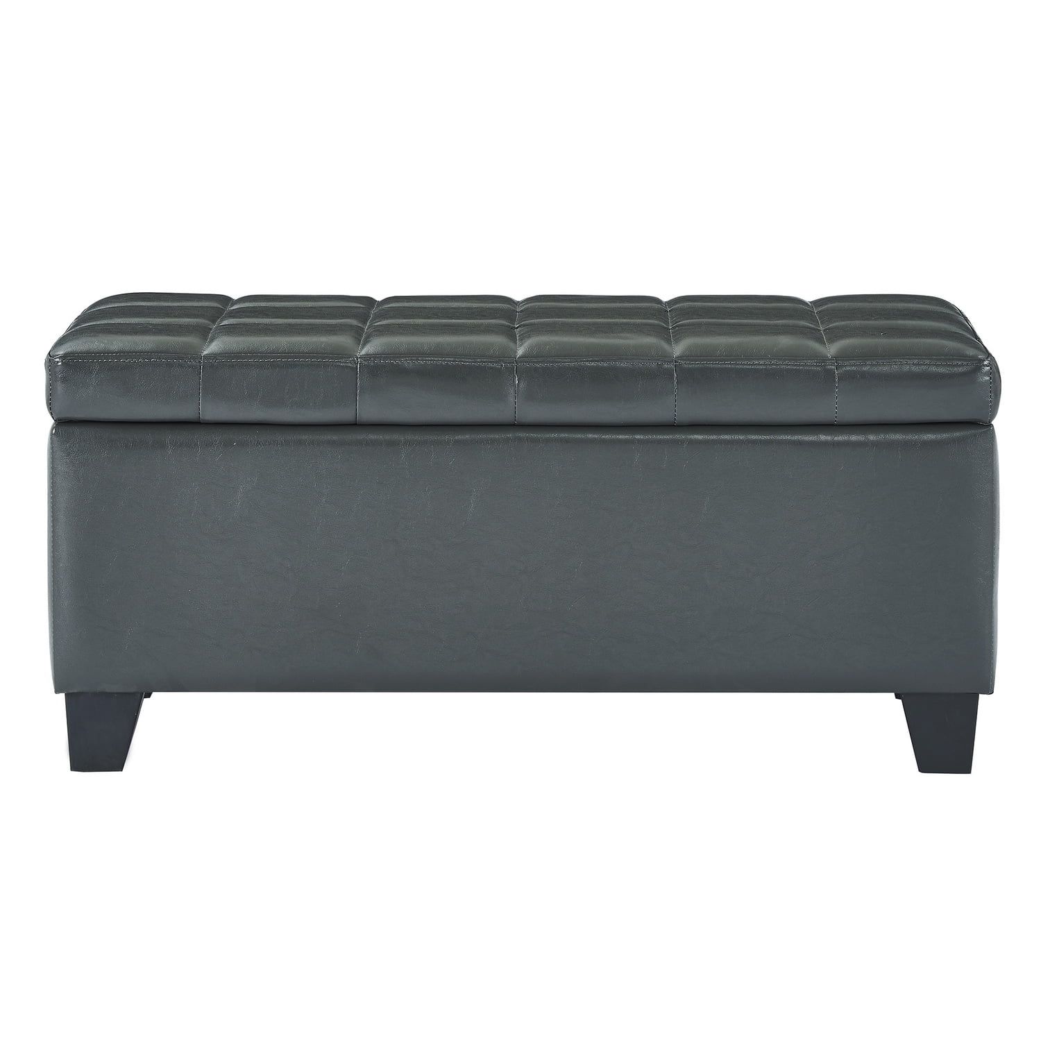 Sleek Gray Faux Leather Tufted Storage Ottoman 35.5"