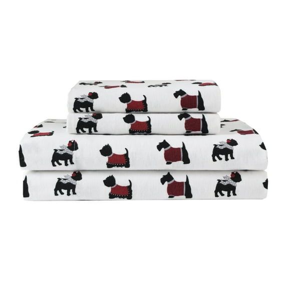 King Size Red and White Cotton Flannel Sheet Set