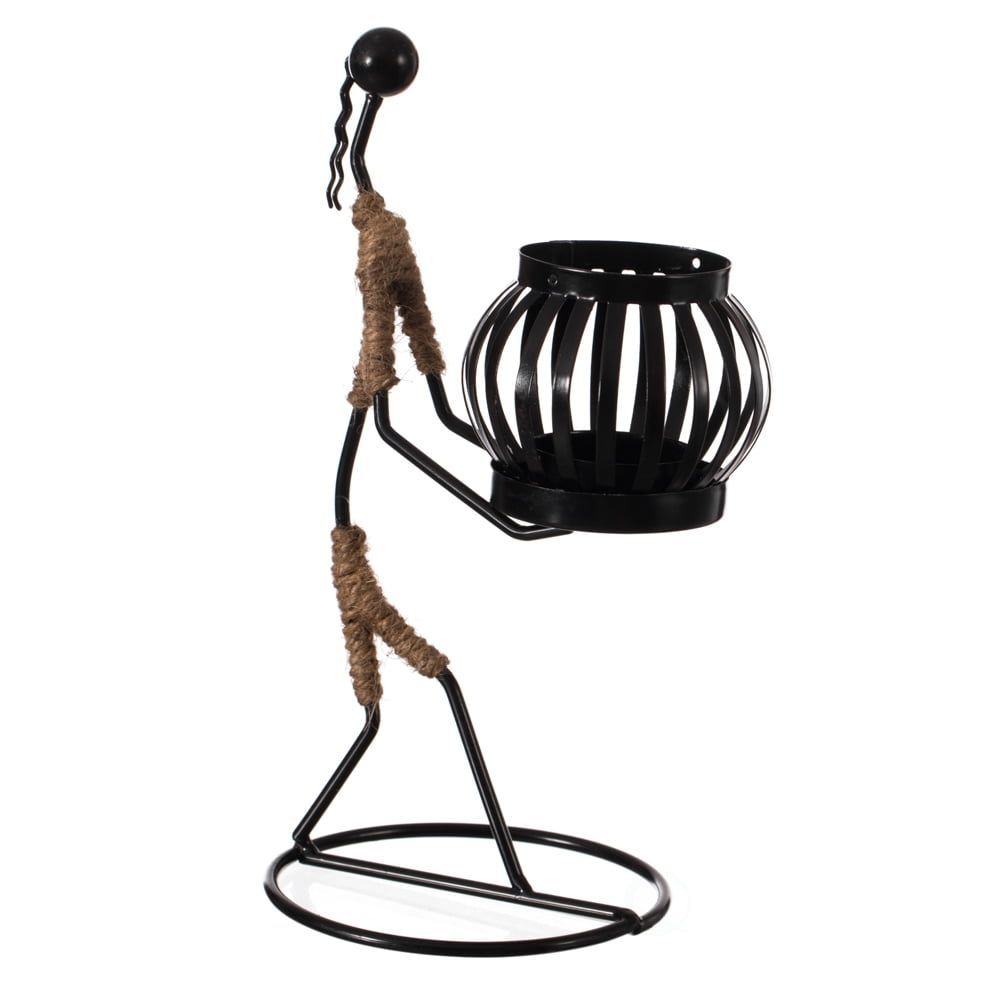 Black Wire Figure Candle Holder with Rope Accents