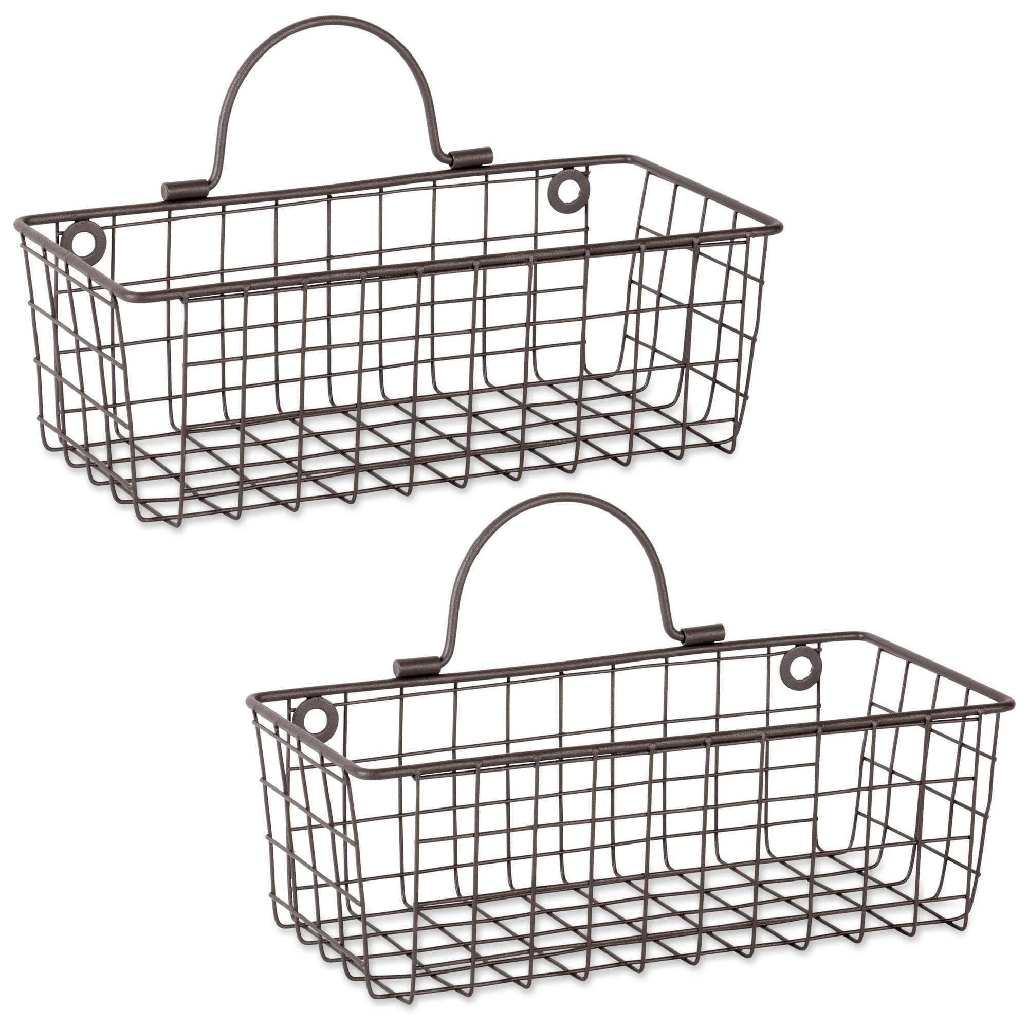 Bronze Rectangular Iron Wire Wall Storage Baskets, Set of 2