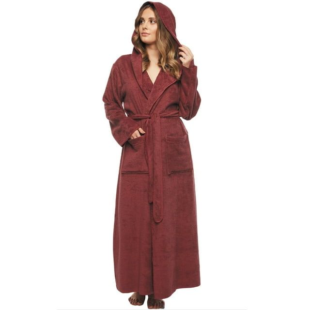 Small Wine Turkish Cotton Hooded Bathrobe