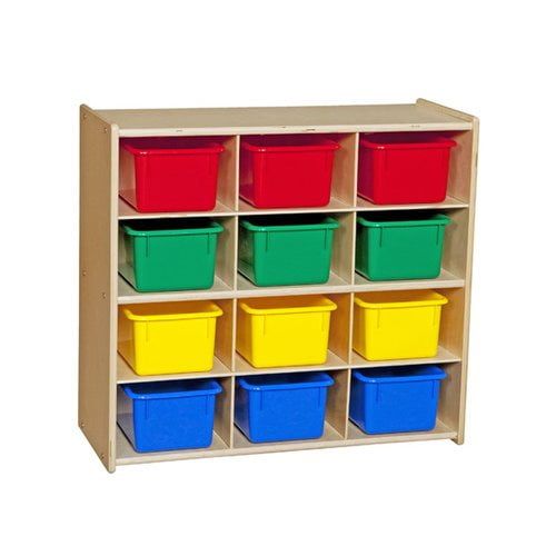 Birch Wood 12-Cubby Storage Unit with Assorted Pastel Trays