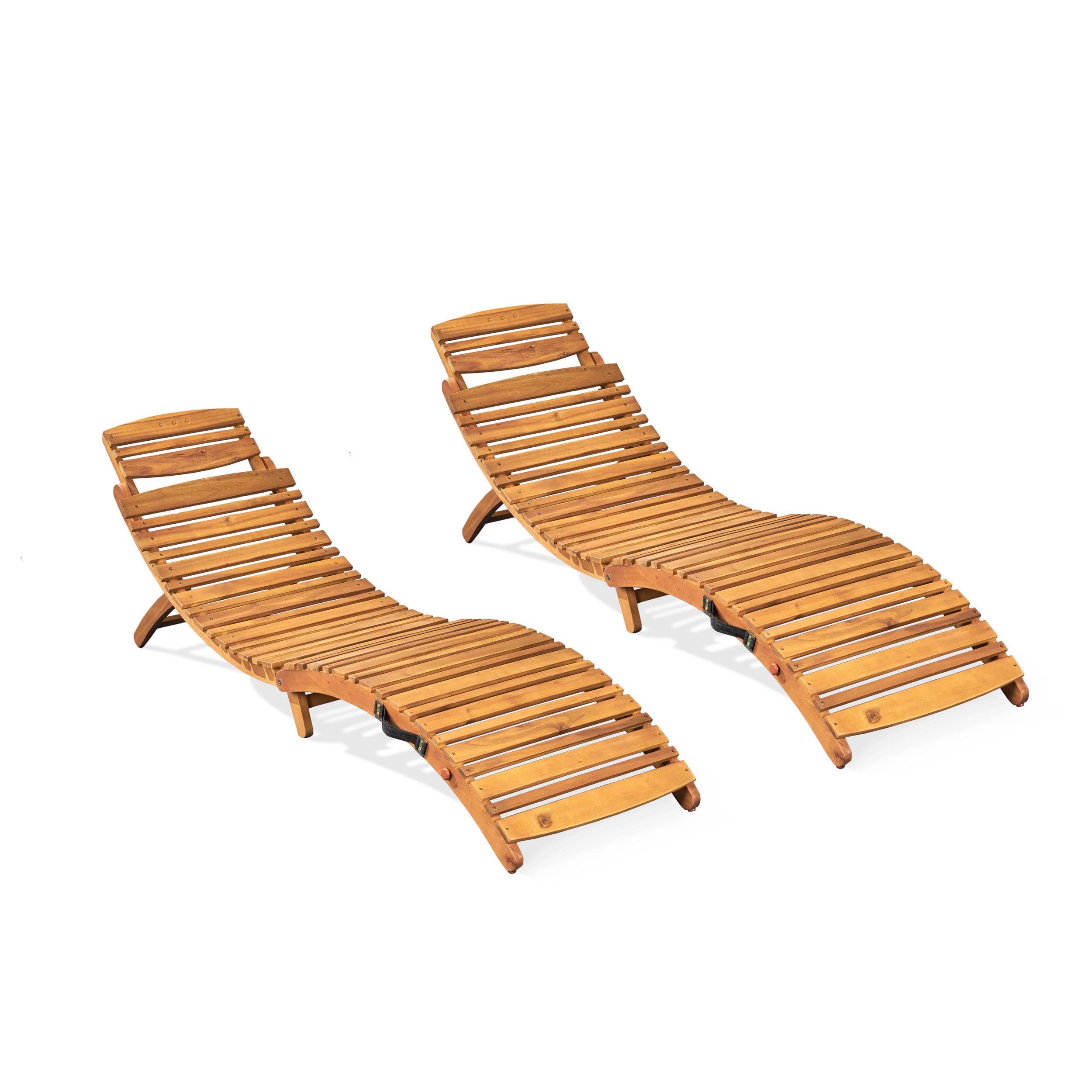 Natural Acacia Wood Outdoor Folding Chaise Lounge Set