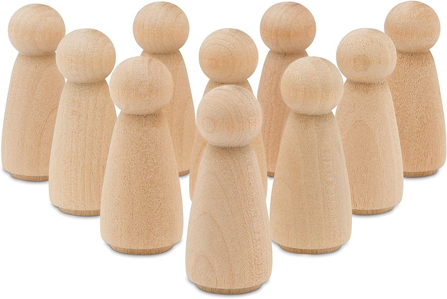 Natural Birch Angel-Shaped Wooden Peg Dolls, 2-Inch, Pack of 50