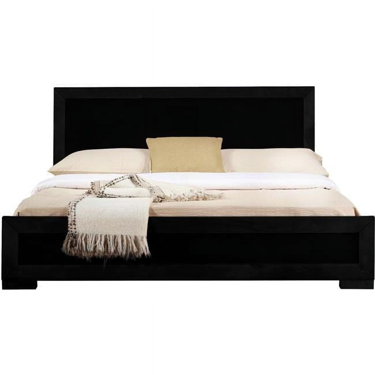 White Wood Queen Platform Bed with Slats and Headboard