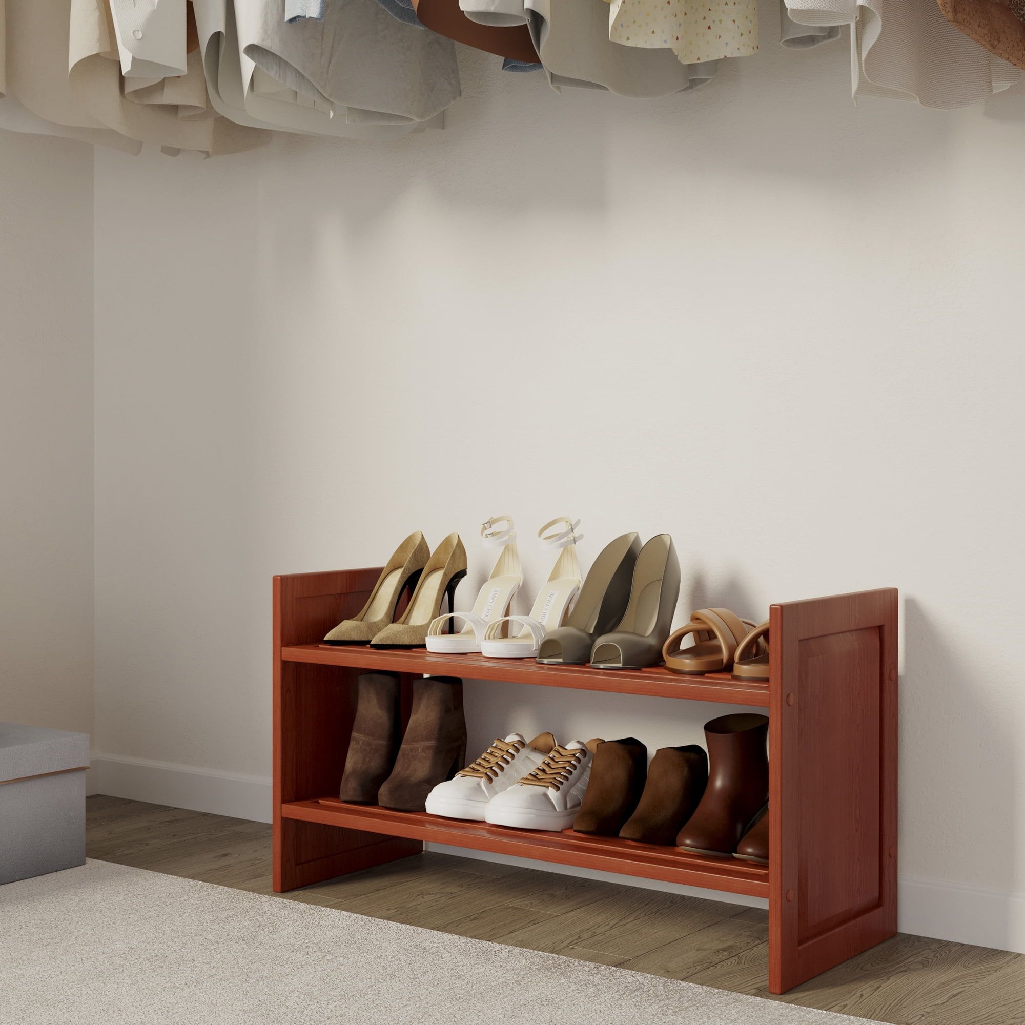 Red Mahogany Stackable Solid Wood Shoe Shelf