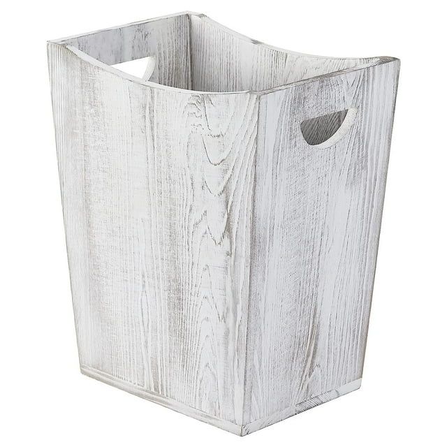 Gray-White Rectangular Wood Trash Can with Double Handles