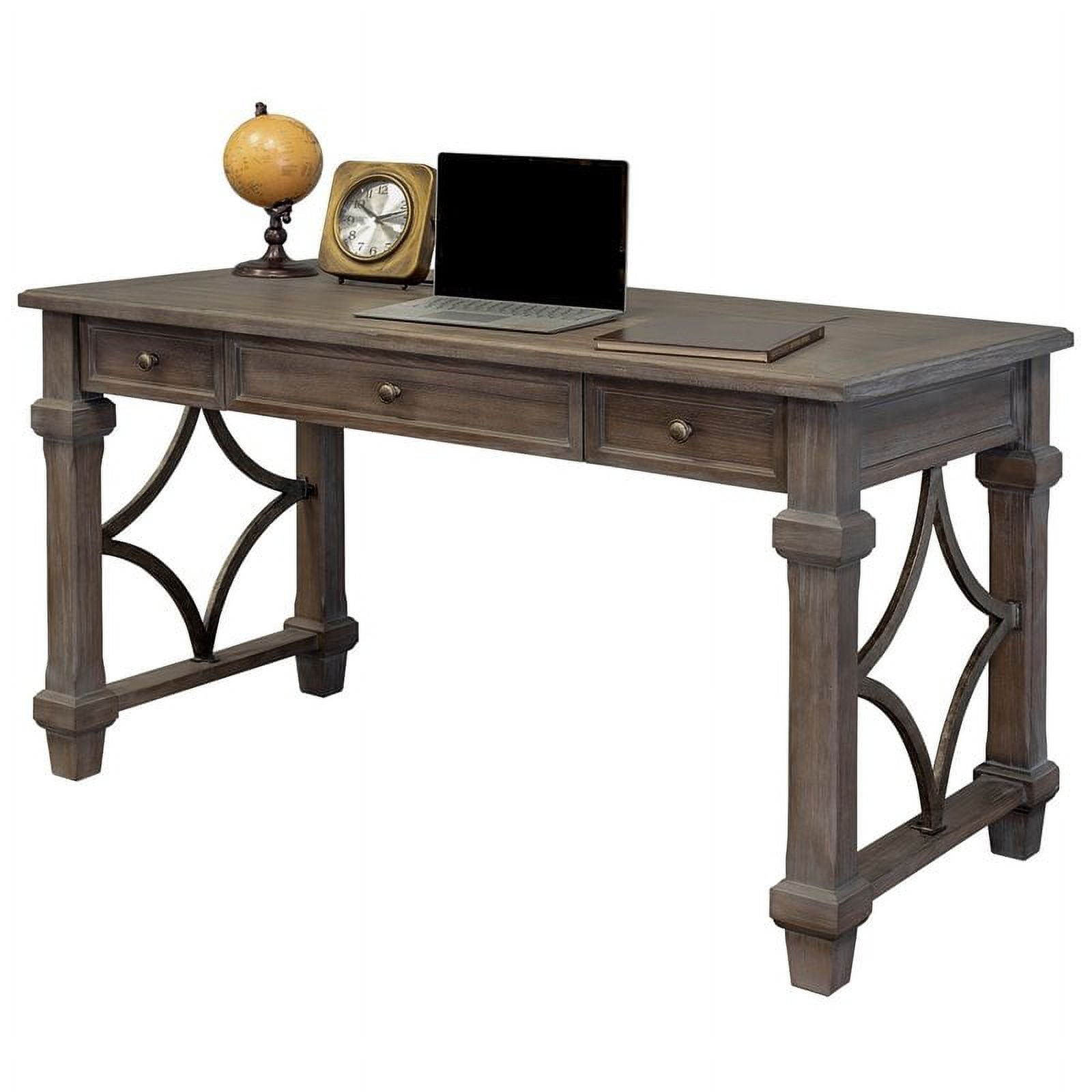 Gray Wood Home Office Desk with USB and Power Outlets