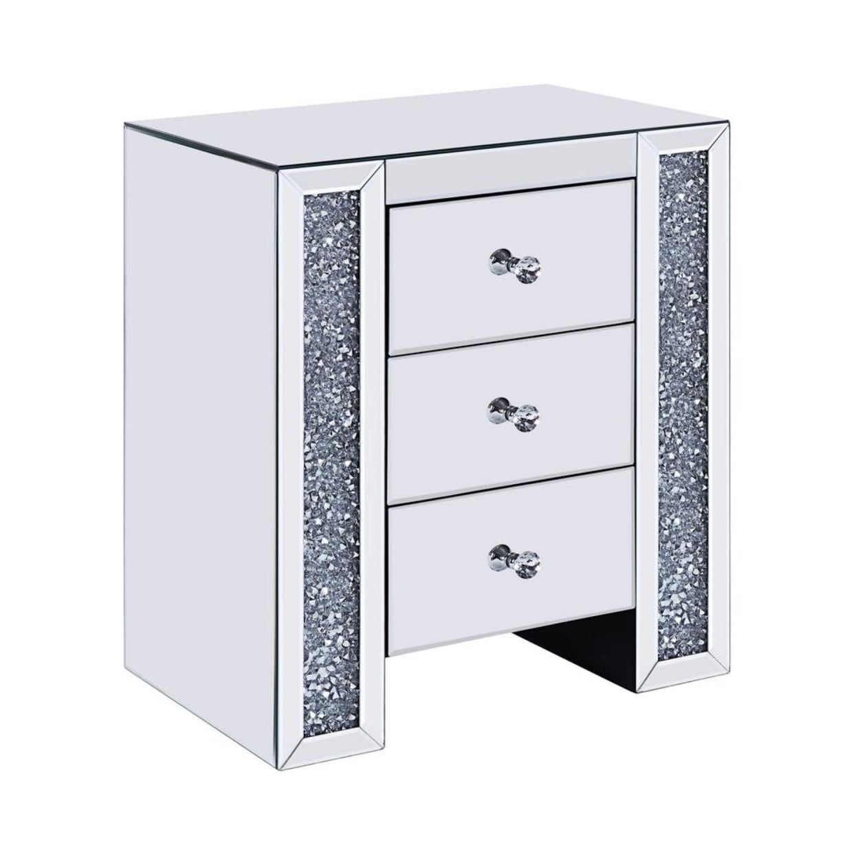 Glamorous Mirrored 3-Drawer Nightstand with Faux Gem Inlay