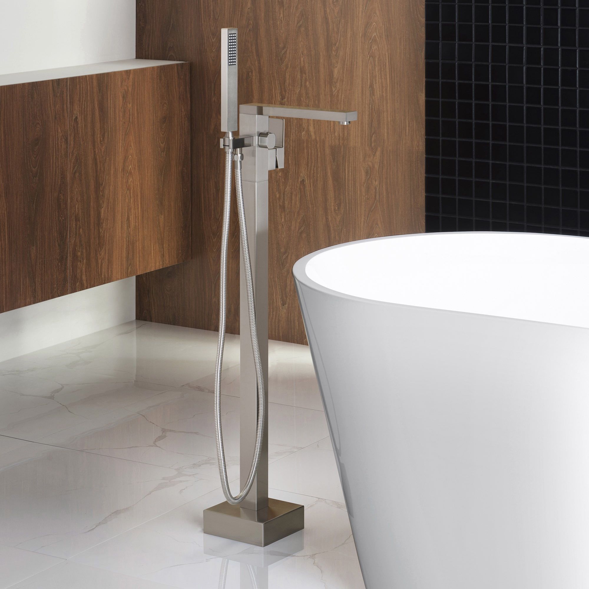 Brushed Nickel Freestanding Bathtub Faucet with Hand Shower