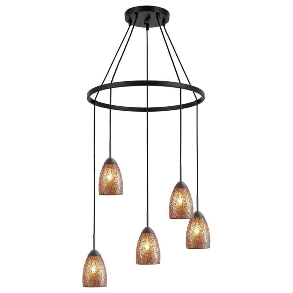 Venezia Carousel 5-Light Bronze Mosaic Amber Glass Chandelier