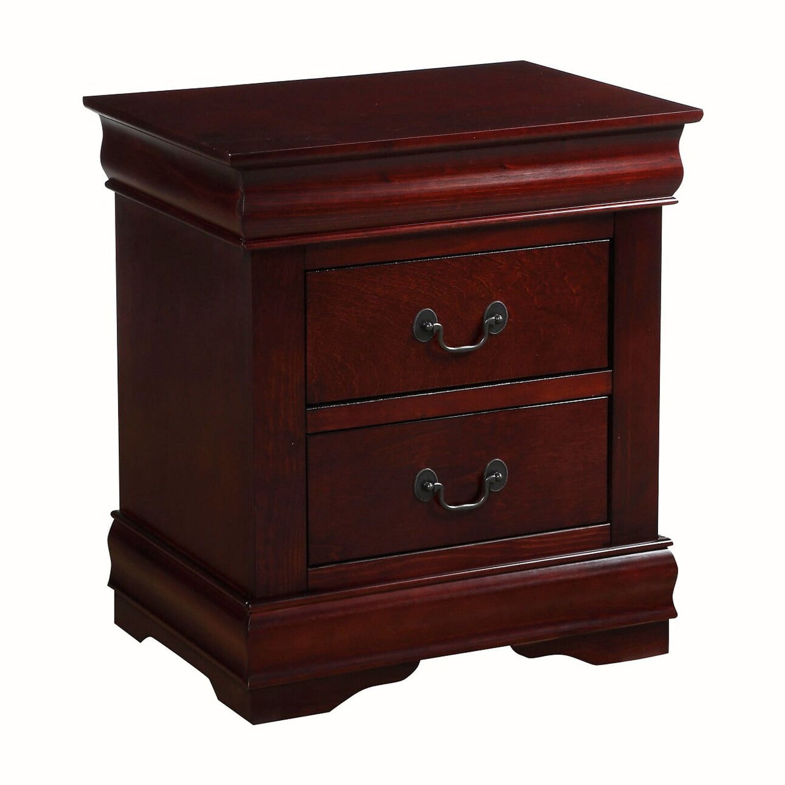 Cherry Wood 2-Drawer Nightstand with Brass Handles