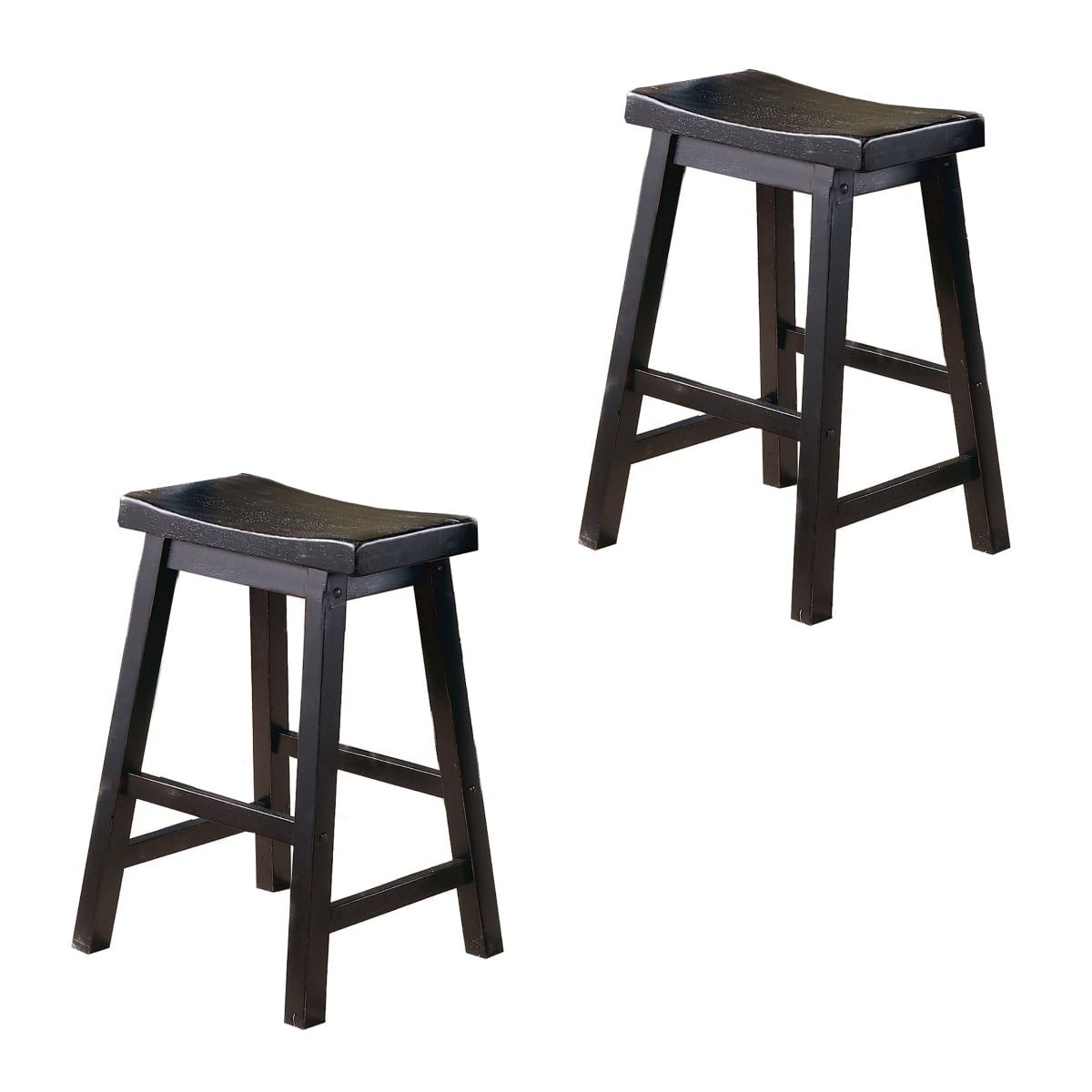 Solid Wood 24" Saddle-Seat Counter Stool in Rich Brown, Set of 2