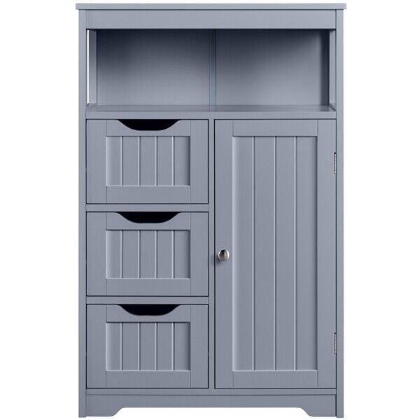 Gray MDF Bathroom Floor Cabinet with Drawers and Shelves