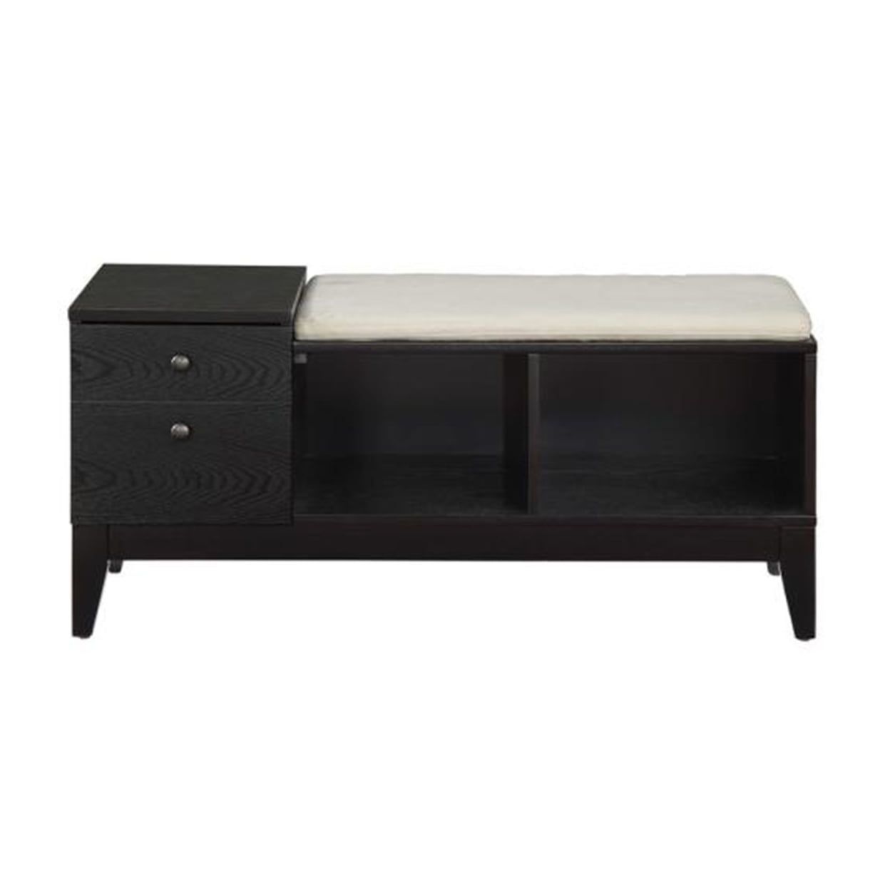 Black 40" Wood Entryway Bench with Fabric Cushion and Storage