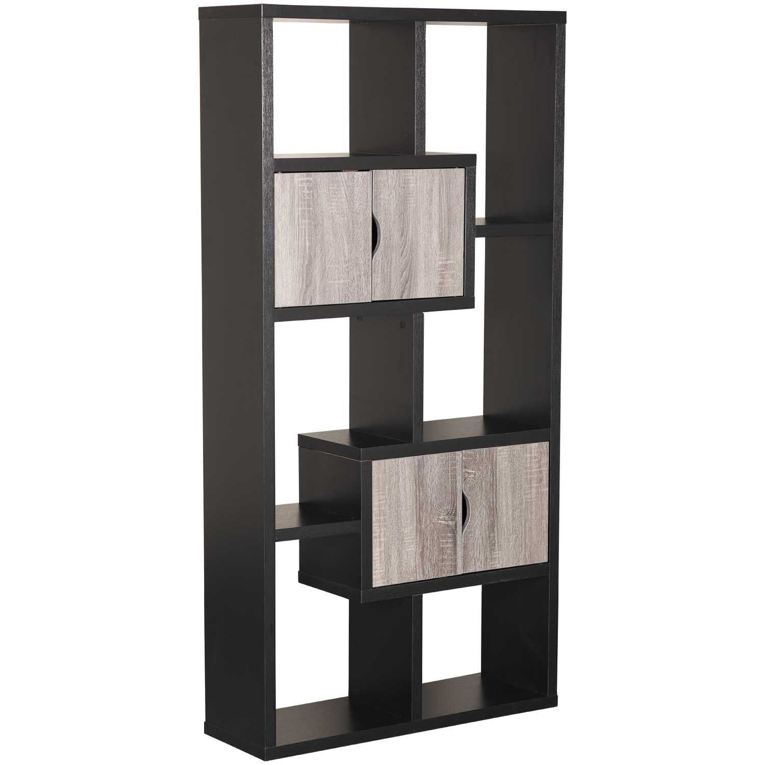 Black and Distressed Gray Wood Bookcase with Doors