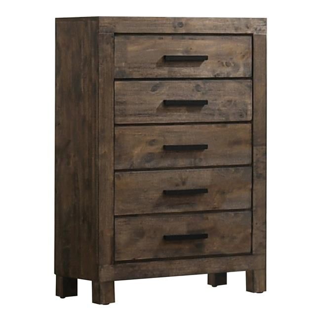 Elegant Brown Hardwood & Veneer Chest with 5 Felt-Lined Drawers