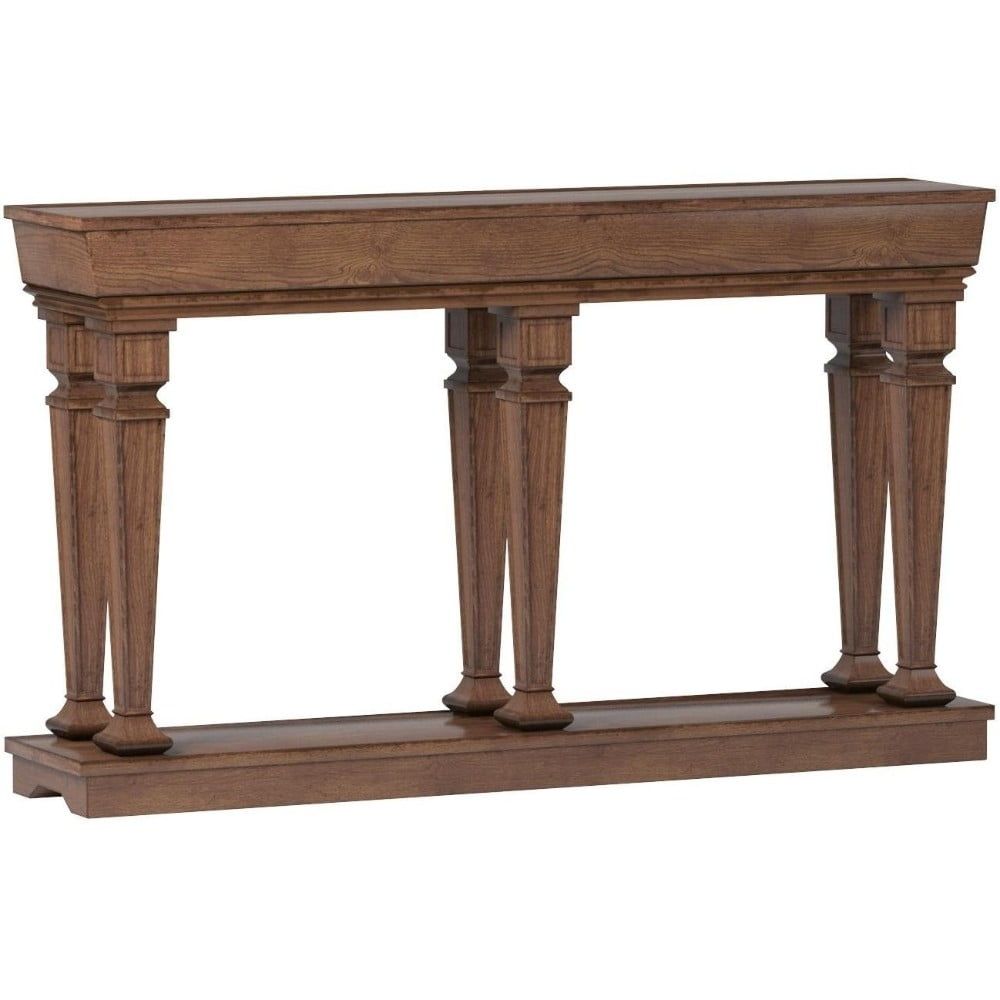 Oak Brown 60" Wooden Console Table with Bottom Shelf