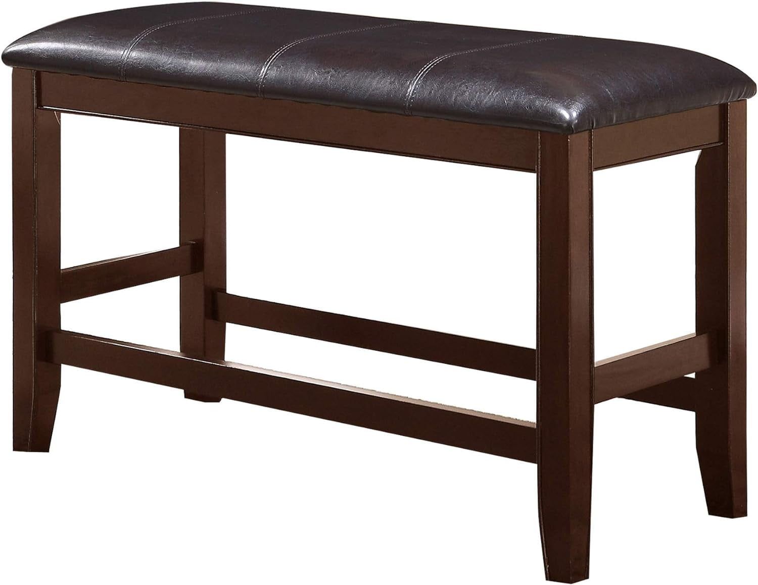 Elegant Dual-Tone Wooden Counter Height Bench with Leatherette Seat