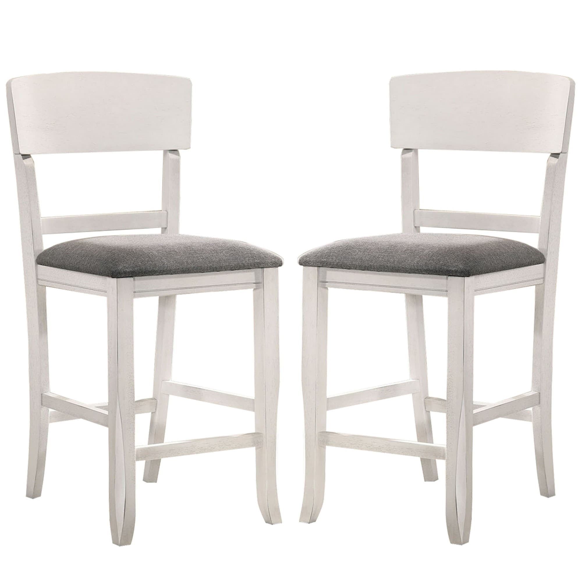 Set of 2 White and Gray Curved Back Counter Height Chairs with Padded Seat