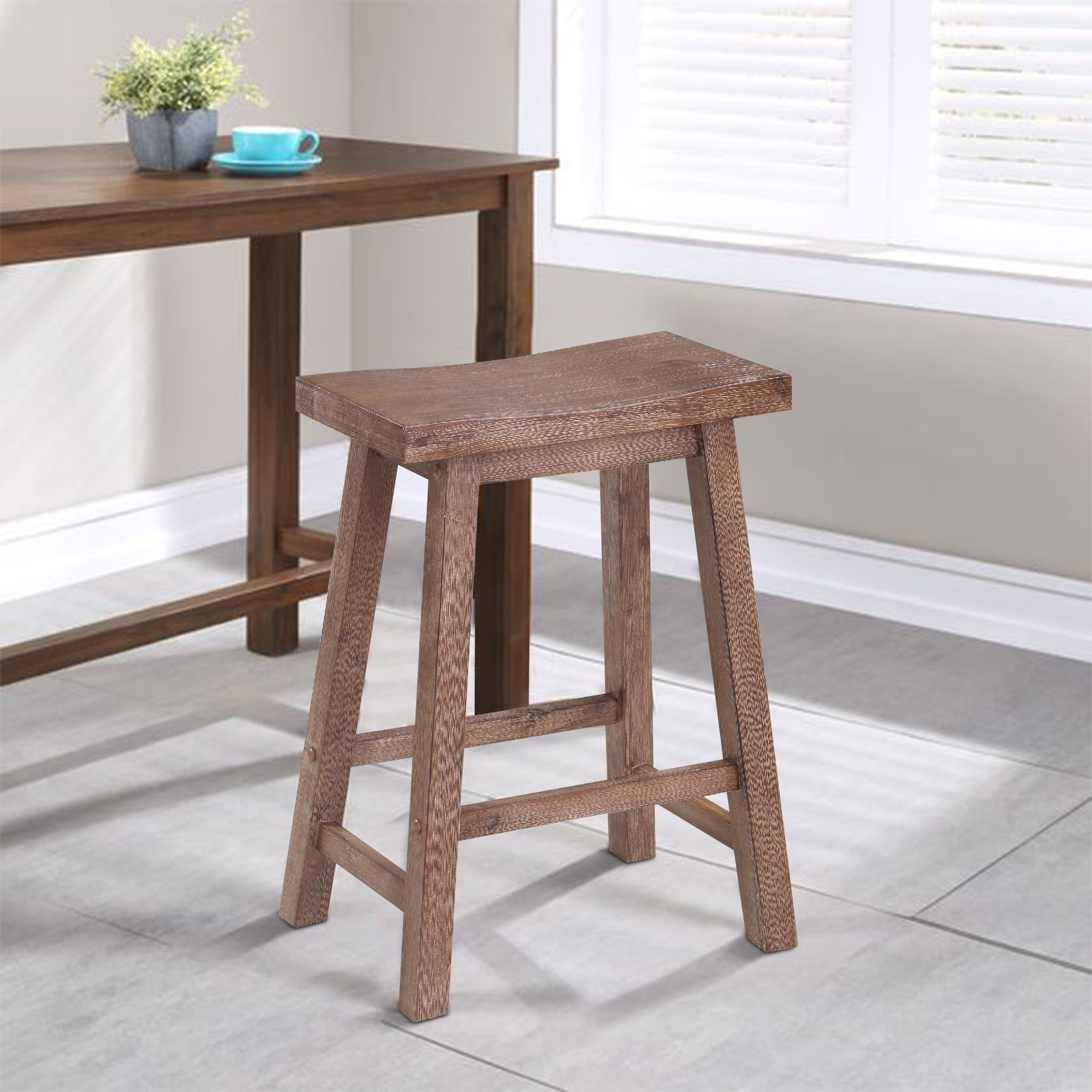 Gray Backless Saddle Style Wooden Counter Stool