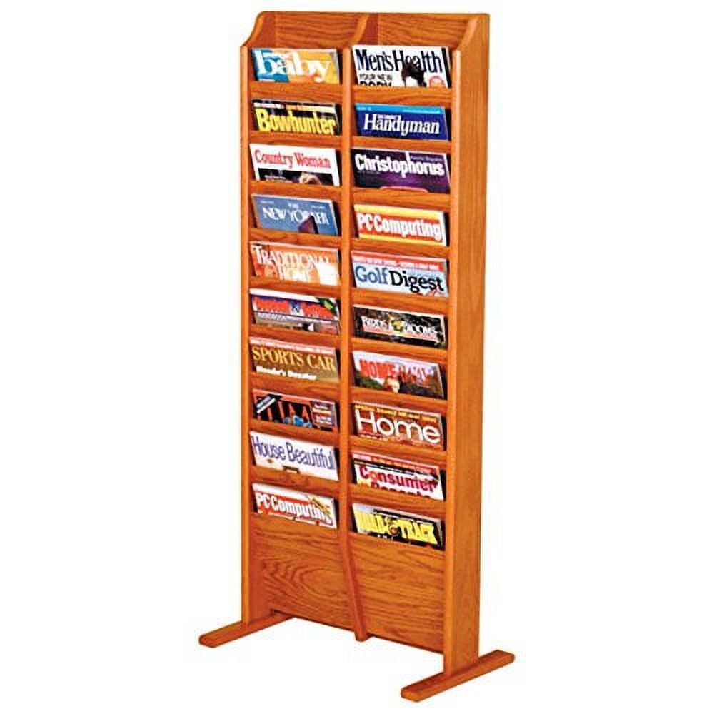 Medium Oak 20-Pocket Freestanding Magazine Rack