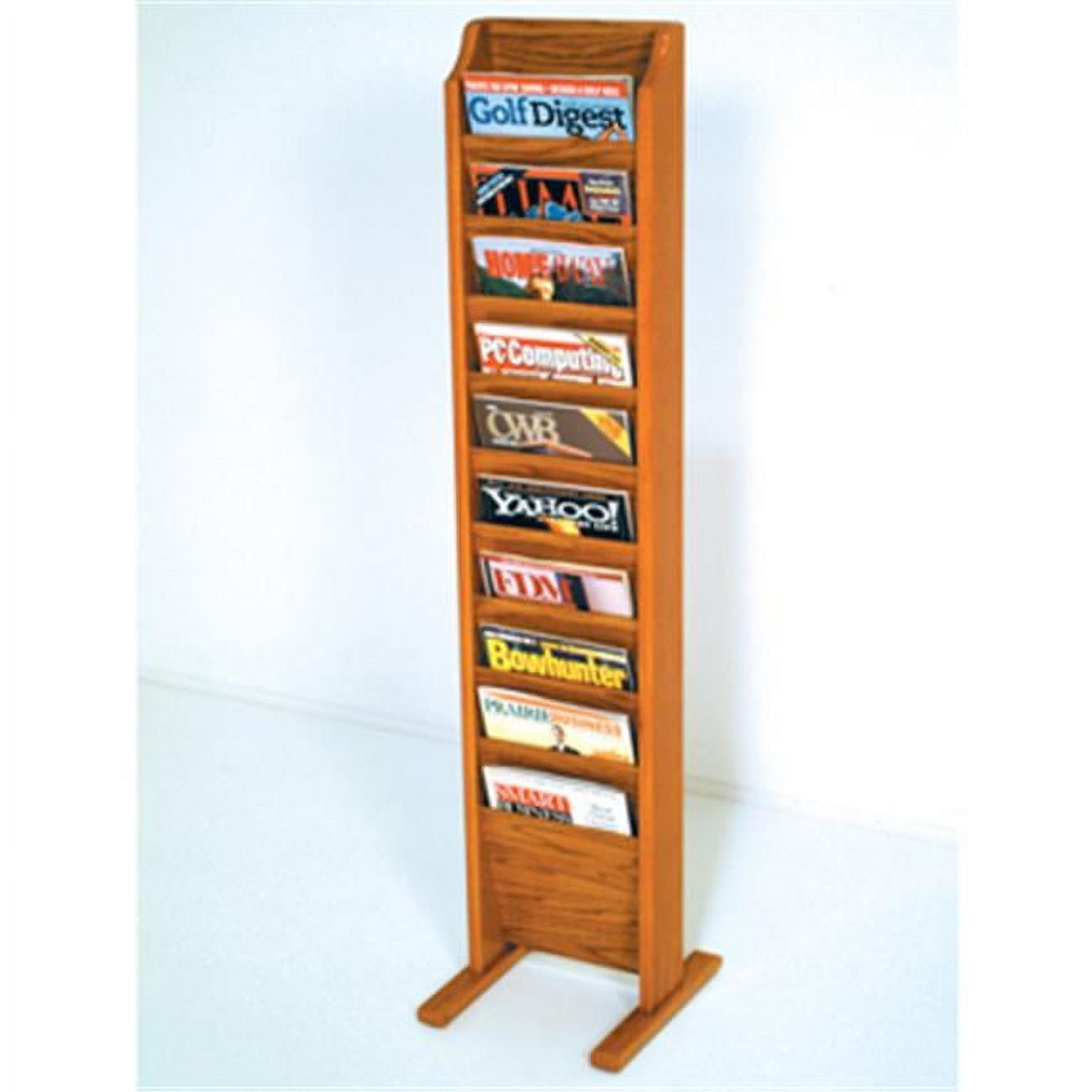 Medium Oak Freestanding 10-Pocket Magazine Rack