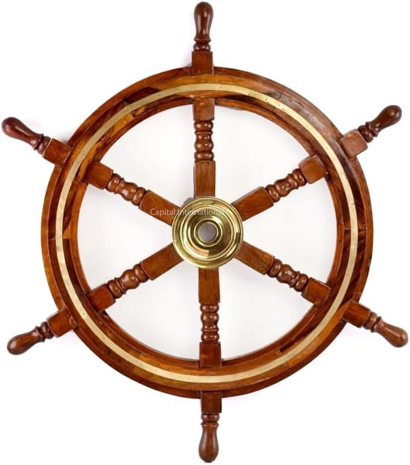 24" Dark Rosewood and Brass Nautical Ship Wheel Decor