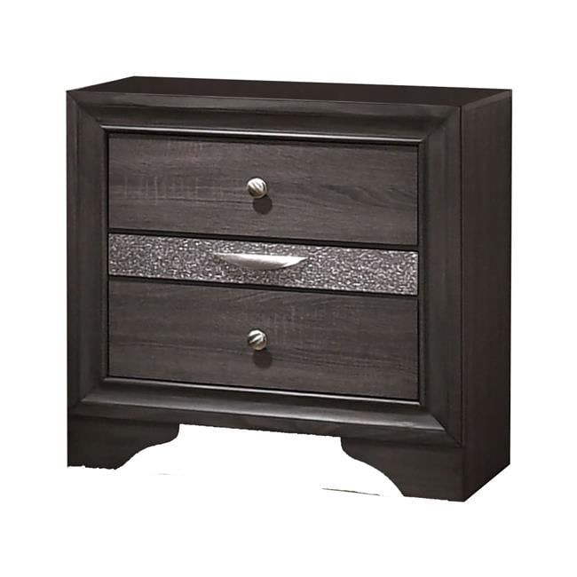 Gray and Silver 2-Drawer Wooden Nightstand with Hidden Jewelry Drawer