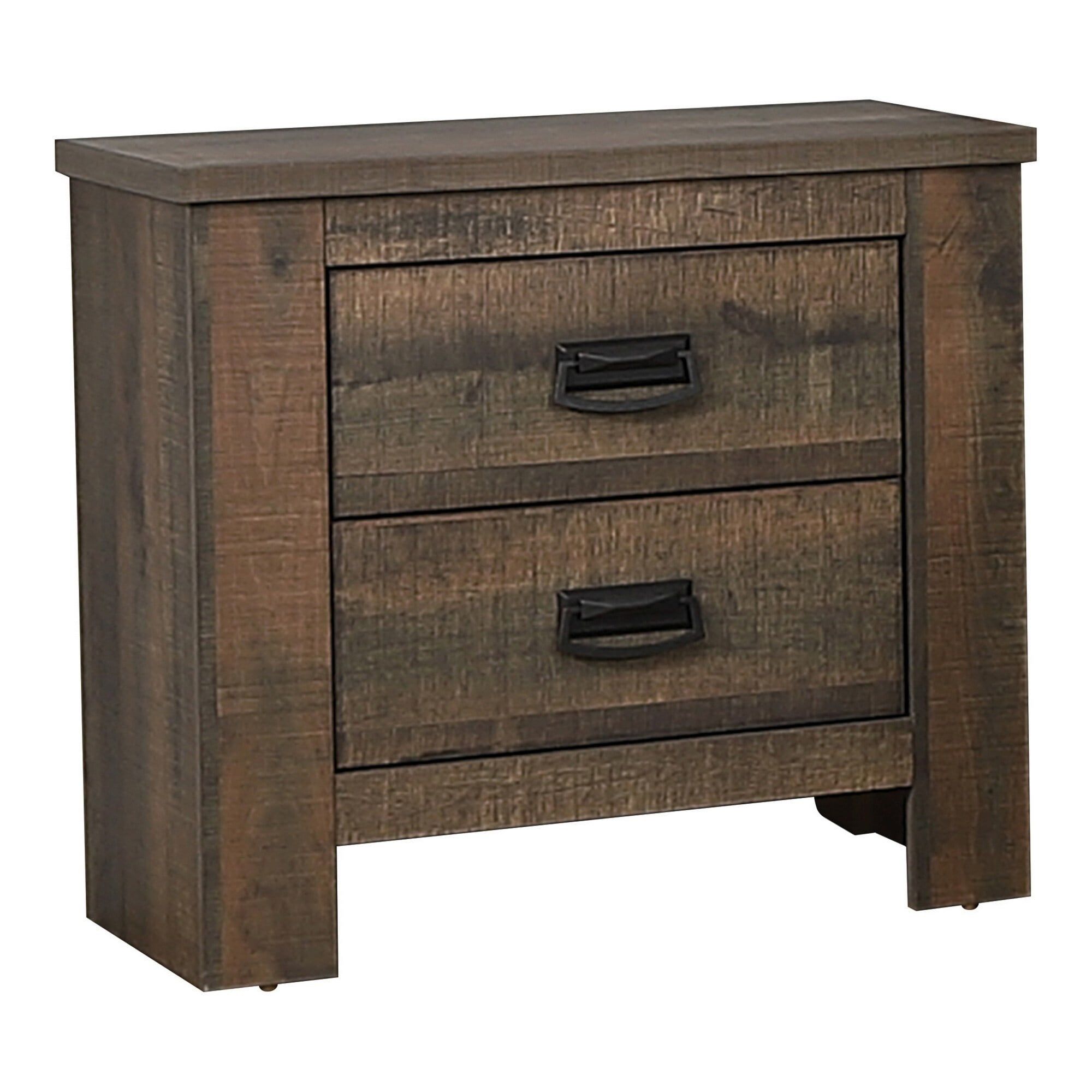 Brown 2-Drawer Saw Hewn Texture Wooden Nightstand