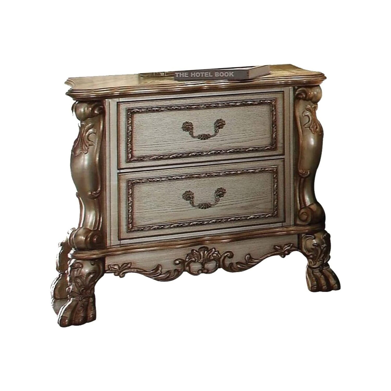 Gold and Bone White Traditional 2-Drawer Wooden Nightstand