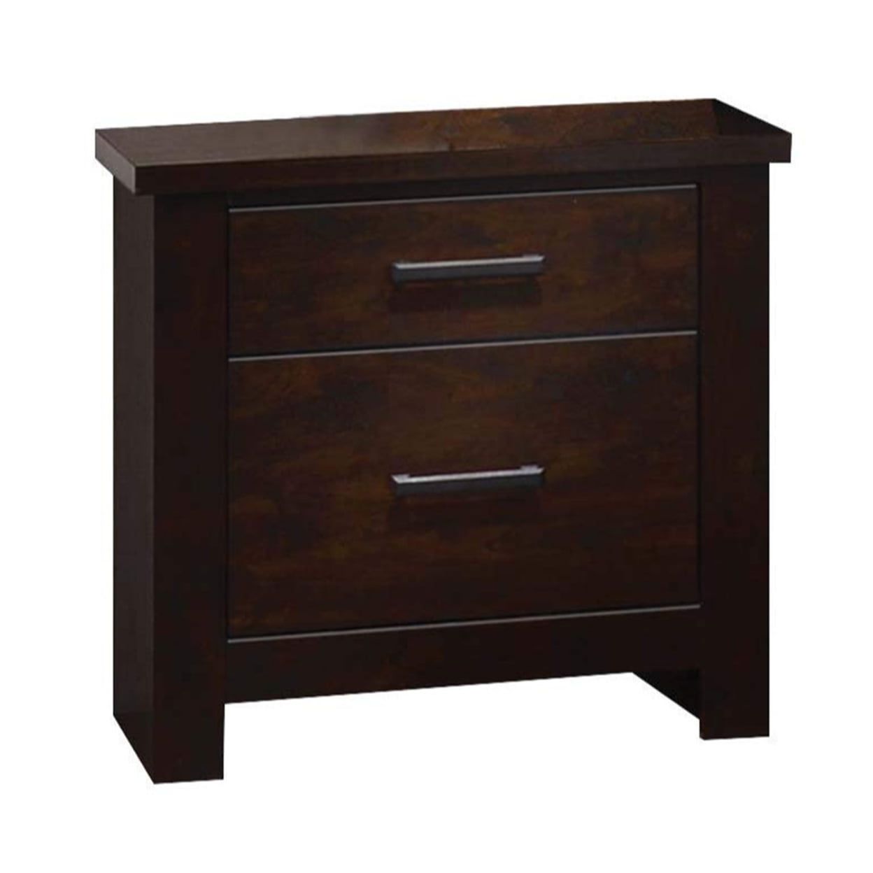 Panang Contemporary 2-Drawer Mahogany Nightstand with Metal Pulls